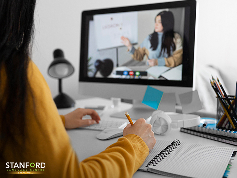 A Woman Learning Mandarin Virtually